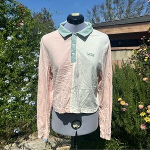 Vans Color Block Pink, Tan and Mint Green Size Medium Long Sleeve Polo